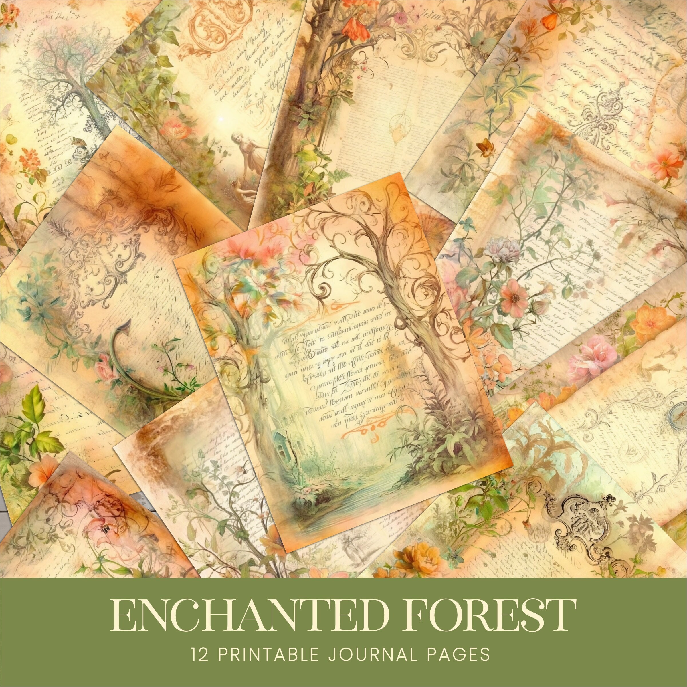 Forest Christmas, Printable Scrapbooking Paper, 12x12 inch, Background,  Journal Pages, Ephemera, DIY Craft, Scrapbook Album, Cards