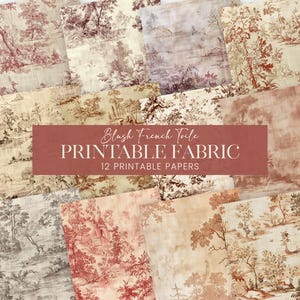 Französische Toile Stoff Scrapbook Papiere, Blush Taupe Rose Journal Seiten, Realistische Leinen Musselin Hintergründe, bedruckbare Decoupage Textilien
