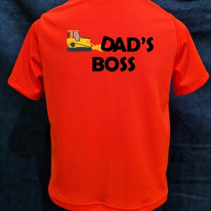 Dad's Boss Name on pocket : Kid Hi-Vis Polo Orange