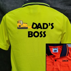 Dad's Boss Name on pocket : Kid Hi-Vis Polo image 2