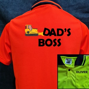 Dad's Boss Name on pocket : Kid Hi-Vis Polo image 1
