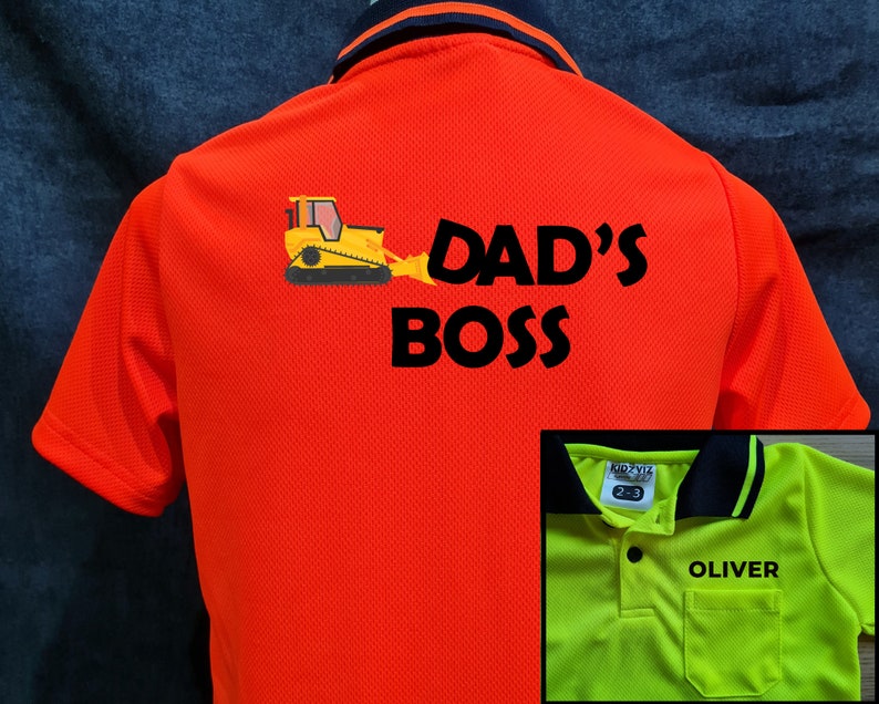 Dad's Boss Name on pocket : Kid Hi-Vis Polo image 1