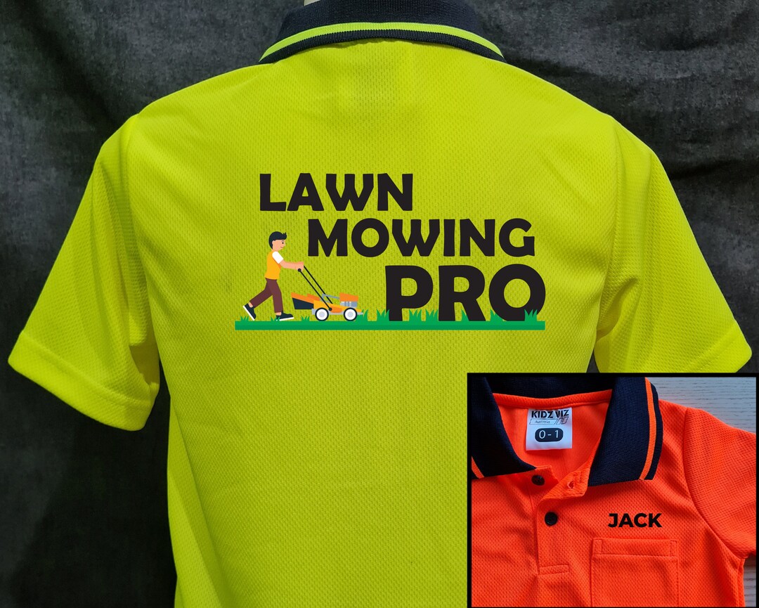 Lawn Mowing Pro Name on Pocket Kid Hivis Polo Etsy