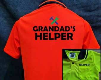 Grandad's Helper + Name on pocket : Kid Hi-Vis Polo