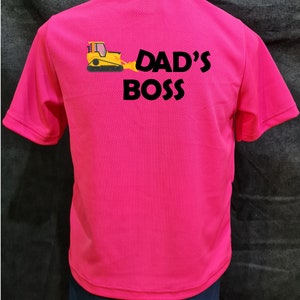 Dad's Boss Name on pocket : Kid Hi-Vis Polo Pink