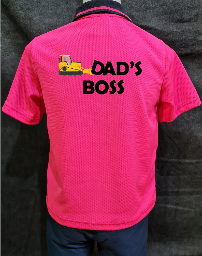 Dad's Boss Name on pocket : Kid Hi-Vis Polo Pink
