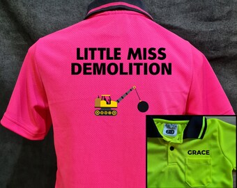 Little Miss Demolition + Name on pocket : Kid Hi-Vis Polo