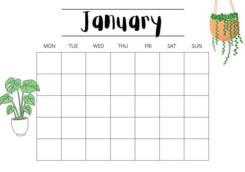 Blank Monthly Printable Digital Download PDF Horizontal - Etsy