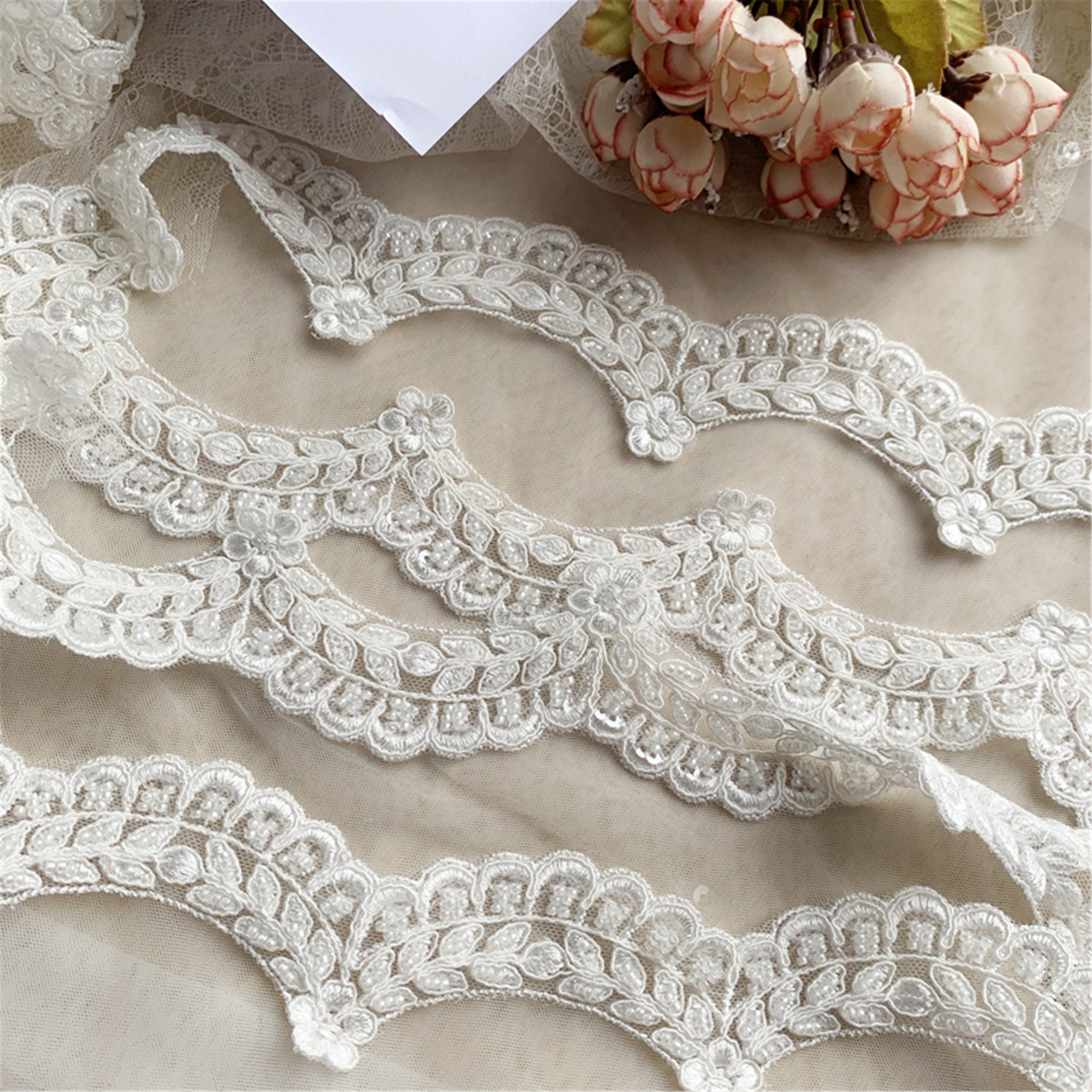 3D Beaded Lace Trim for Veil Corded Lace Wedding Dress Lace Etsy UK