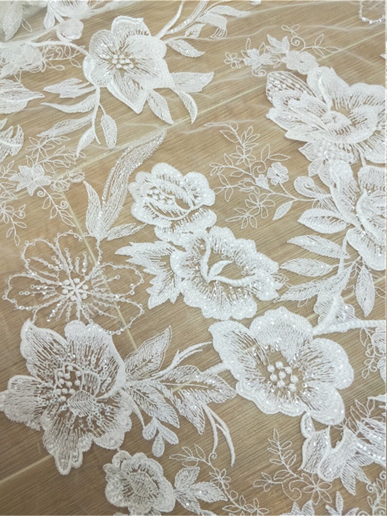 Ivory Embroidery Bridal Lace Fabric Floral Embroidery Lace | Etsy