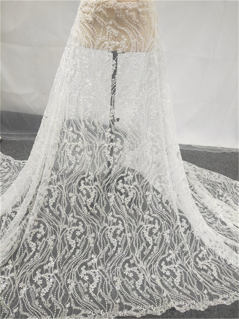 Bridal Lace Fabric 3D Beaded Lace Sequin Lace Tulle Lace,Wedding Dress Lace Fabric Floral Lace Fabric Sell By The Yard