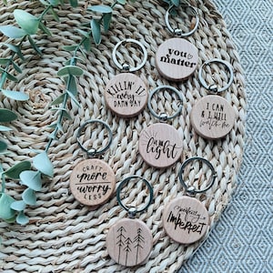 Wooden Keychain - Wood Engraved - Circle Shape