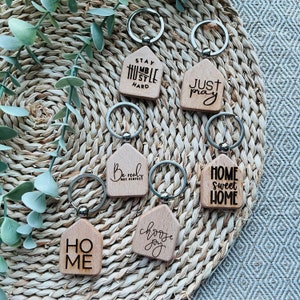 Wooden Keychain - Wood Engraved - House Shaped
