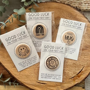 Back to School Pocket Hug - Optional Personalization - Brave Button- Love Token- Good Luck Wood Engraved Token