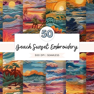 50 Seamless Beach Sunset Embroidered Images High Quality Seamless ...