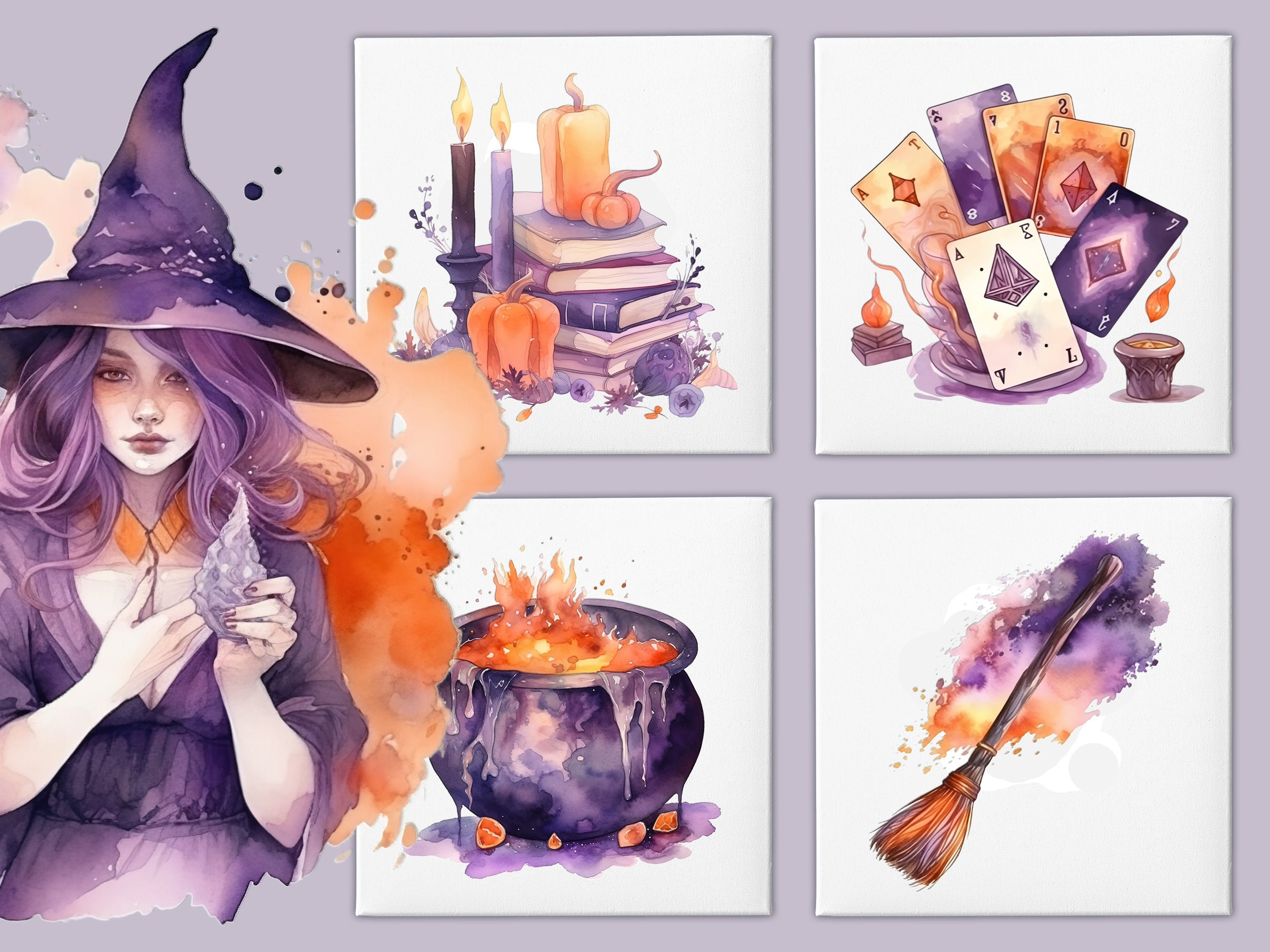 Witch Watercolor Clipart 14 Pack Mystical Gothic Witch Clip - Etsy