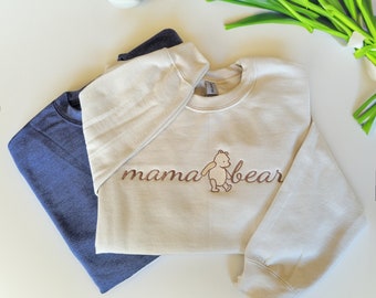 Classic Winnie The Pooh Mama Bear Gildan Embroidered Crewneck Sweater