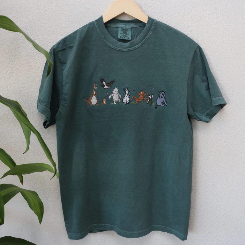 Classic Pooh Characters Embroidered T-Shirt in Blue Spruce