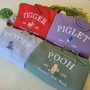Winnie The Pooh Embroidered Classic 10 Oz Heavyweight Hoodies | Featuring Pooh, Eeyore, Piglet & Tigger