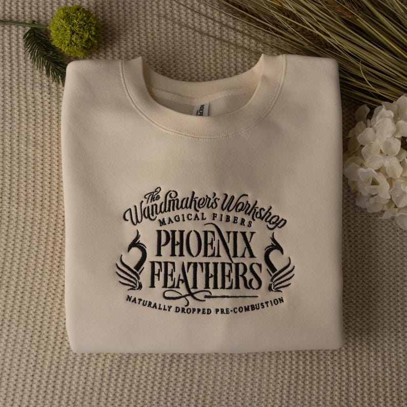 Phoenix Feathers Embroidered Crewneck in Bone