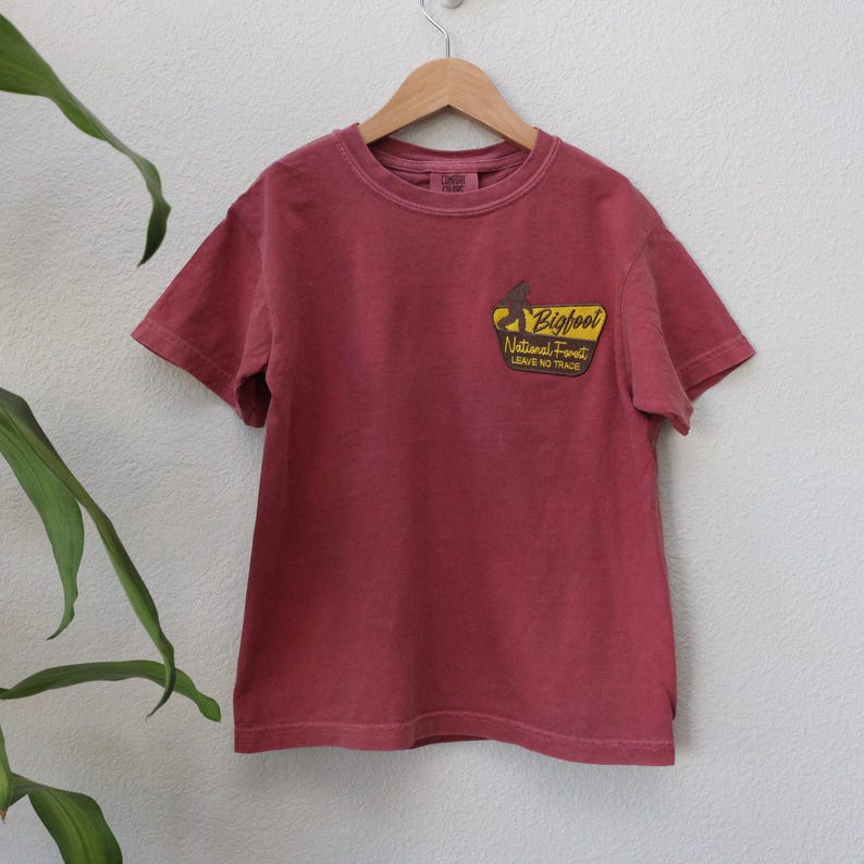 Youth Bigfoot National Forest Embroidered T-Shirt in Crimson