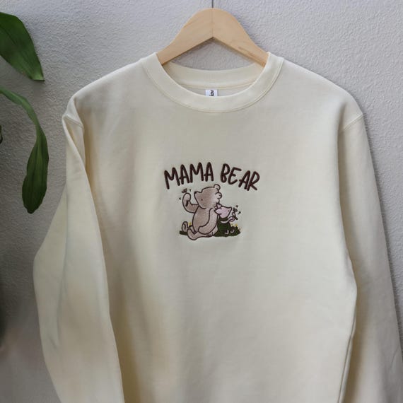 Mama Bear Arched Lettering Embroidered Crewneck & Hoodie