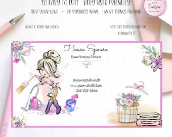 Blonde Cutie Cleaning Business Card, Broom Business Card, Pink Vacuum Cleaner Icon Business Card, House Keeping Card, Women Cleaning Card
