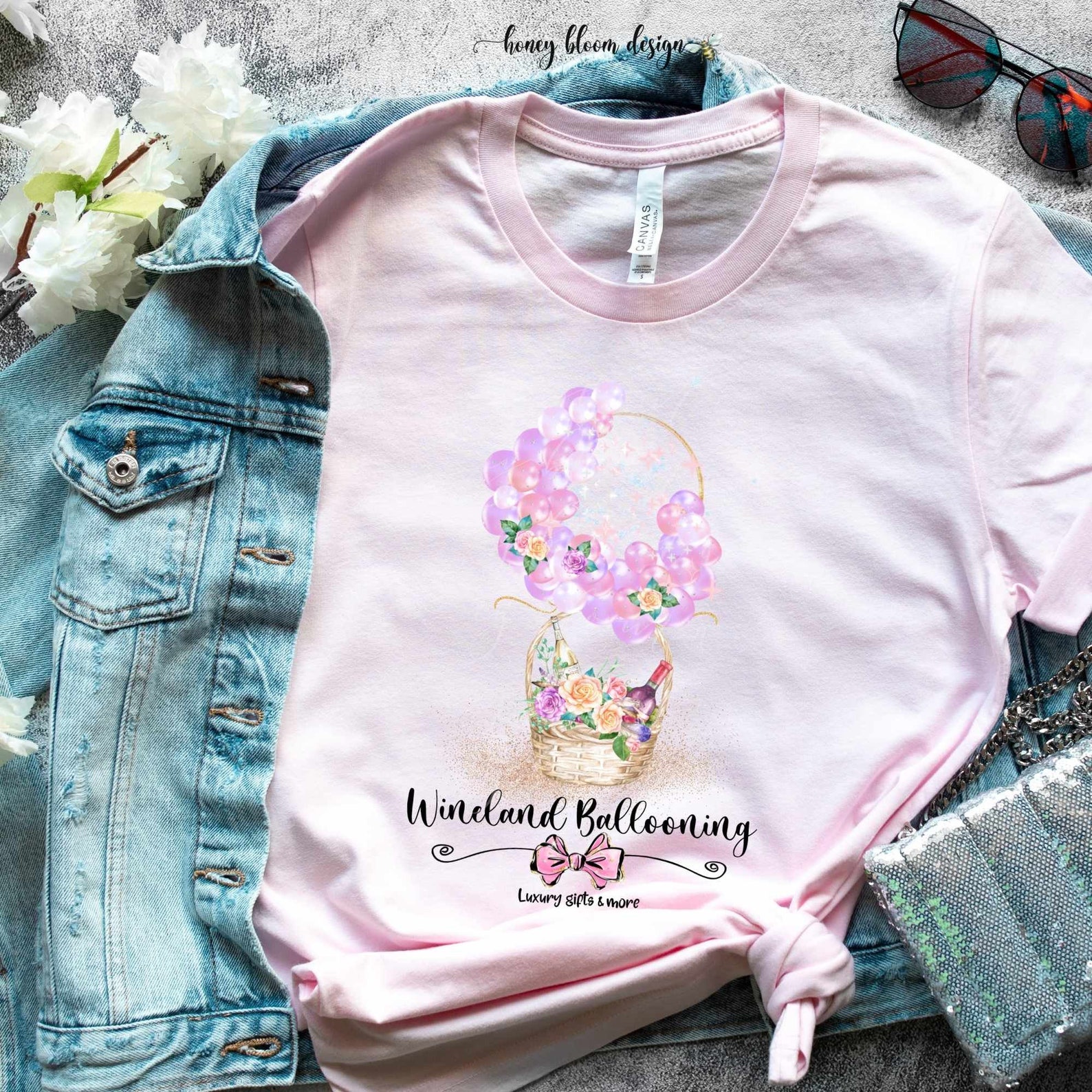 Wine Flowers Gift Basket Balloons Logo Glam Pink Floral Etsy