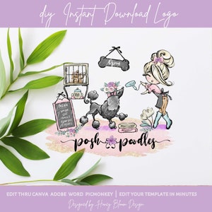 Mobile Pet Groomer Pet Shop Stylist  Grooming Logo Cute Dog Groomer Logo  Pet Groomer Salon Logo Adorable Dog Grooming DIY Logo Poodle Logo