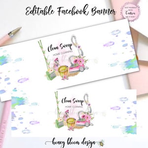 Cleaning Service Facebook Template , Pink Vacuum Cleaning  Floral, Housekeeping FB Banner, Broom Floral FB, Floral Maid Service FB  ,Clean S