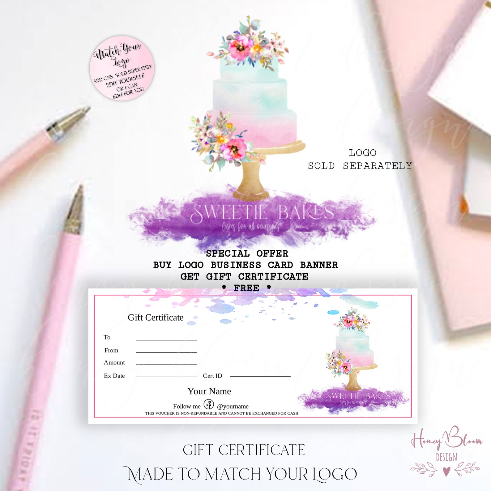 Colorful Cake Bakery Gift Voucher Match Logo To Voucher Gift Etsy
