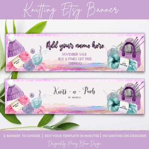 Knitting Etsy Banner, Editable Creative  Business Banner, Knitting Basket, Yarn  Banner, Colorful Pinks Banner, Etsy Shop Owner
