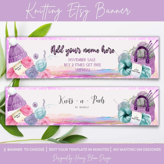 Knitting Etsy Banner, Editable Creative  Business Banner, Knitting Basket, Yarn  Banner, Colorful Pinks Banner, Etsy Shop Owner