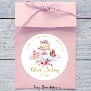 Cake Cupcakes Bakery Logo, Custom Bakery Logo, Specialty Bake Shop Logo, Floral Bakery Logo, Custom Cake Logo, Gold Circle Logo,Pink Floral