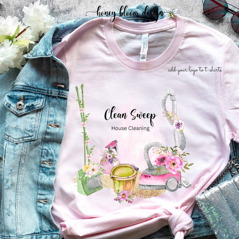 Vacuum Cleaning Logo, Cleaning Supplies Logo, Colorful Cleaning Service Logo, Pink Green Floral Cleaning Icons Logo,Housekeeping, Clean S image 7