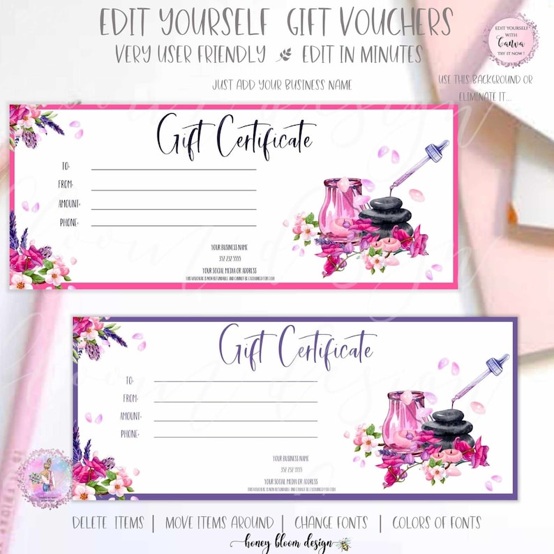 Spa Gift Certificate Beauty Salon Makeup DIY Facials Card Etsy