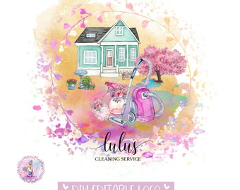 DIY Cleaning  Logo, Colorful House Cleaning Supplies  Logo, Vacuum Cleaning Service Logo, Pink Floral Cleaning Icons Logo, Instant Download