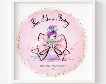 Handmade Bow Logo, You Choose Hair Skin Color, Sewing Girls Bow Shop Premade Logo, Etsy Shop Bow Logo, Pink Purples Circle Bow Logo,Adorable