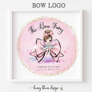 Handmade Bow Logo, You Choose Hair Skin Color, Sewing Girls Bow Shop Premade Logo, Etsy Shop Bow Logo, Pink Purples Circle Bow Logo,Adorable