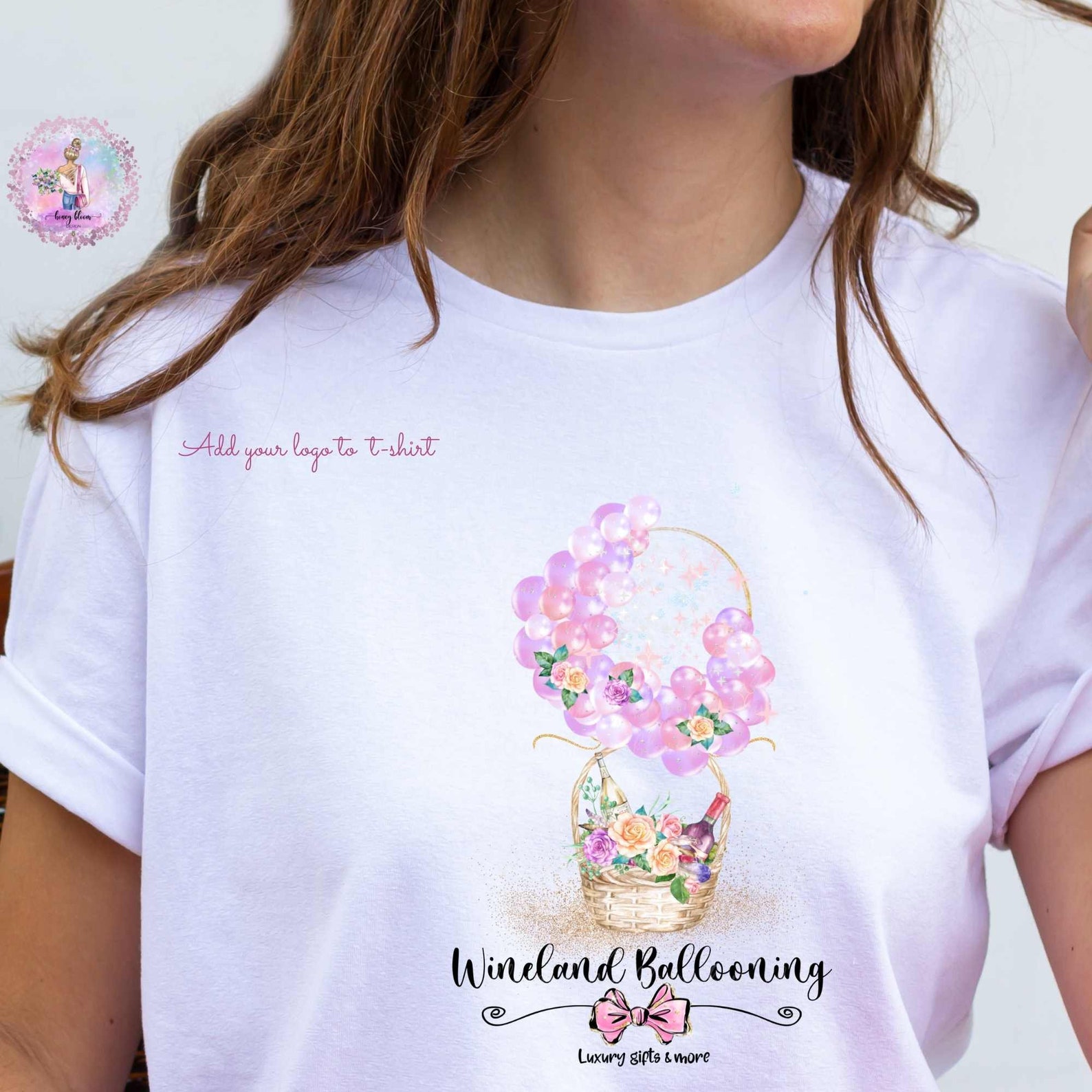 Wine Flowers Gift Basket Balloons Logo Glam Pink Floral Etsy