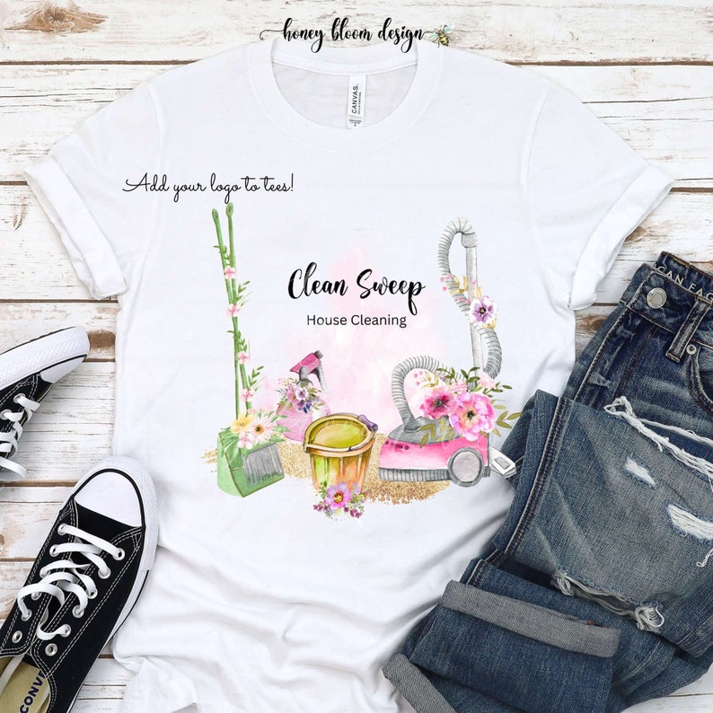 Vacuum Cleaning Logo, Cleaning Supplies Logo, Colorful Cleaning Service Logo, Pink Green Floral Cleaning Icons Logo,Housekeeping, Clean S image 2