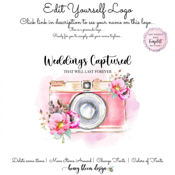 Pink Photographer Logo, Pink Camera, Florals On Camera, Wedding Photographer, Baby Kids Photo Sessions, Pink Glam Camera Logo