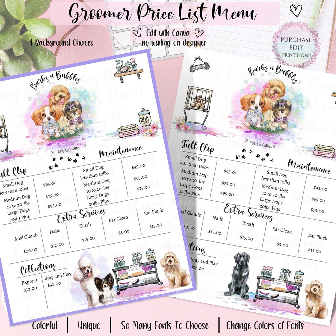 Dog Groomer Price List, Service List for Mobile Groomer, Pet Sitting