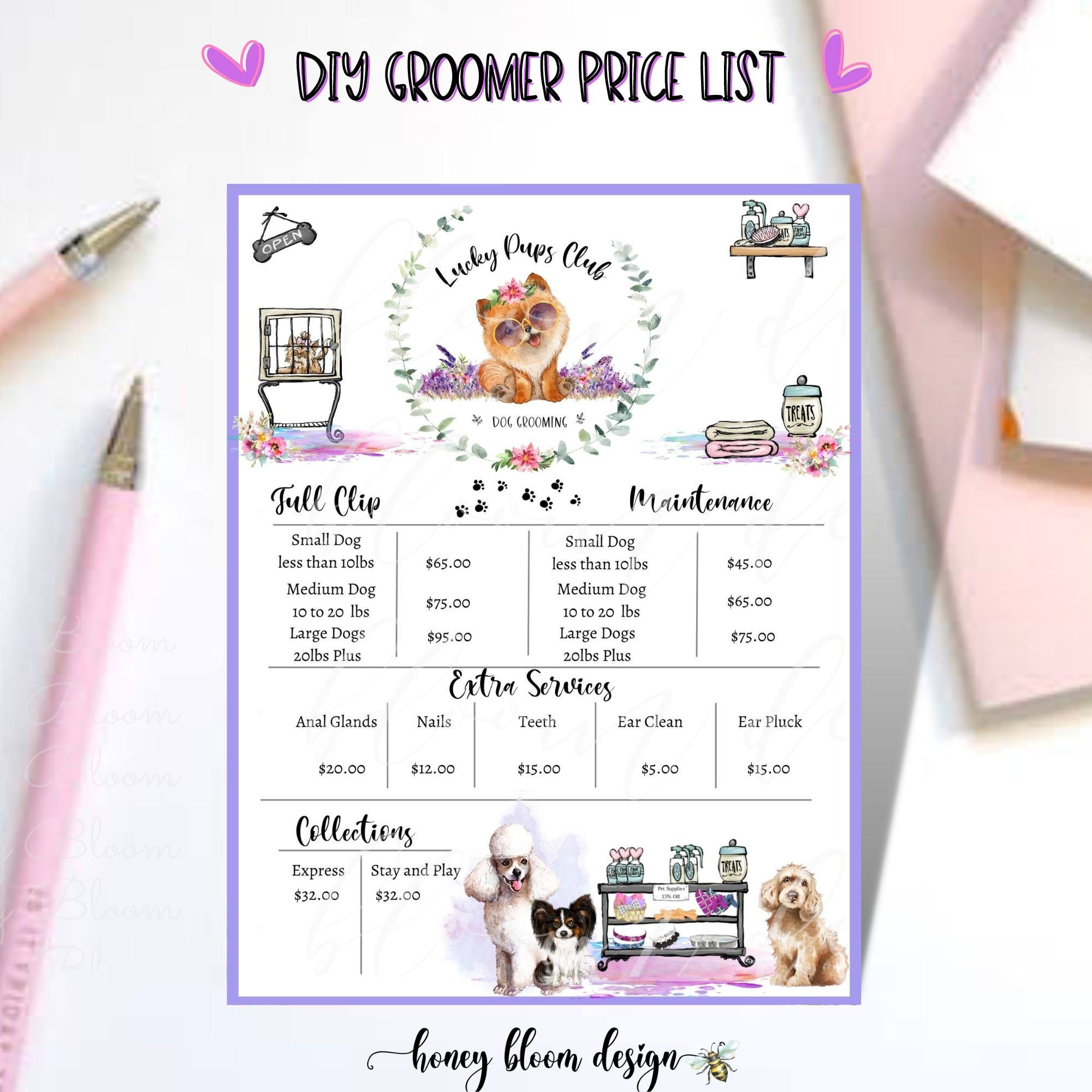 DIY Groomer Services Price List DIY Price List, Dog Groomer Editable ...