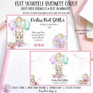 DIY ballon visitekaartje, ballon boeket, blonde Cutie ballon kunstenaar Biz Card, voorkant achterkant inbegrepen, evenementenplanner kaart, partij planner kaart