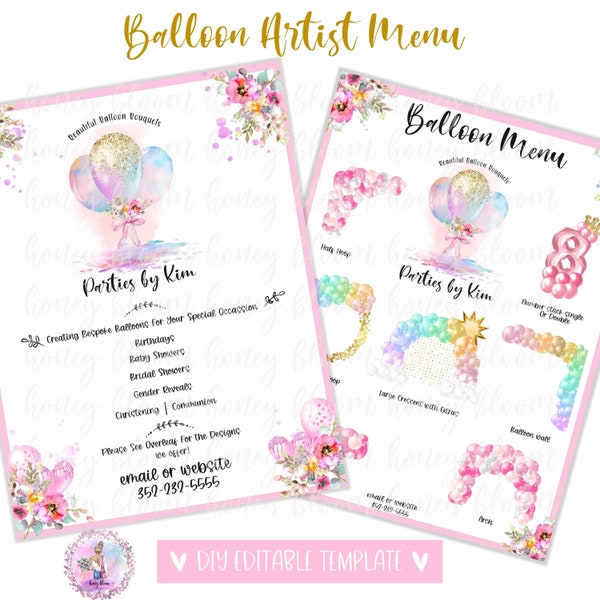 DIY Balloon Business Design Menu, Balloon Bouquet Design Menu, Branding Business Necessity Party Rentals, Bridal Baby Birthday, Balloon Art