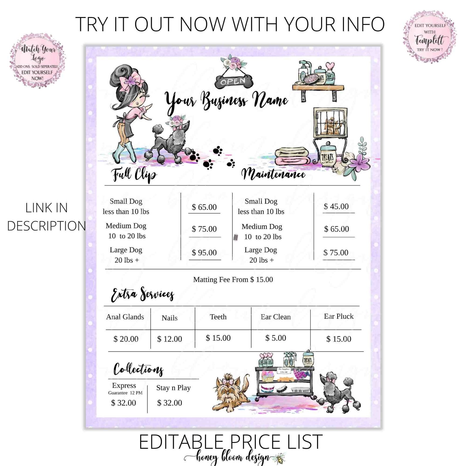 Adorable Pets Dog Groomer Price List Groomer Service List Etsy