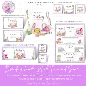 Colorful Cleaning Whole Bundle Set | Pink Vacuum Bucket With Cleaning Tools | Five Items Included  | Cleaning Icons Set |DIY Floral Cleaning