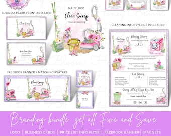 Colorful Cleaning Whole Bundle Set | Pink Vacuum Bucket With Cleaning Tools | Five Items Included  | Cleaning Icons Set |DIY Floral Cleaning