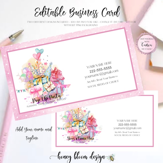 Party Event Planner Supplies Business Card Colorful Boxes Etsy